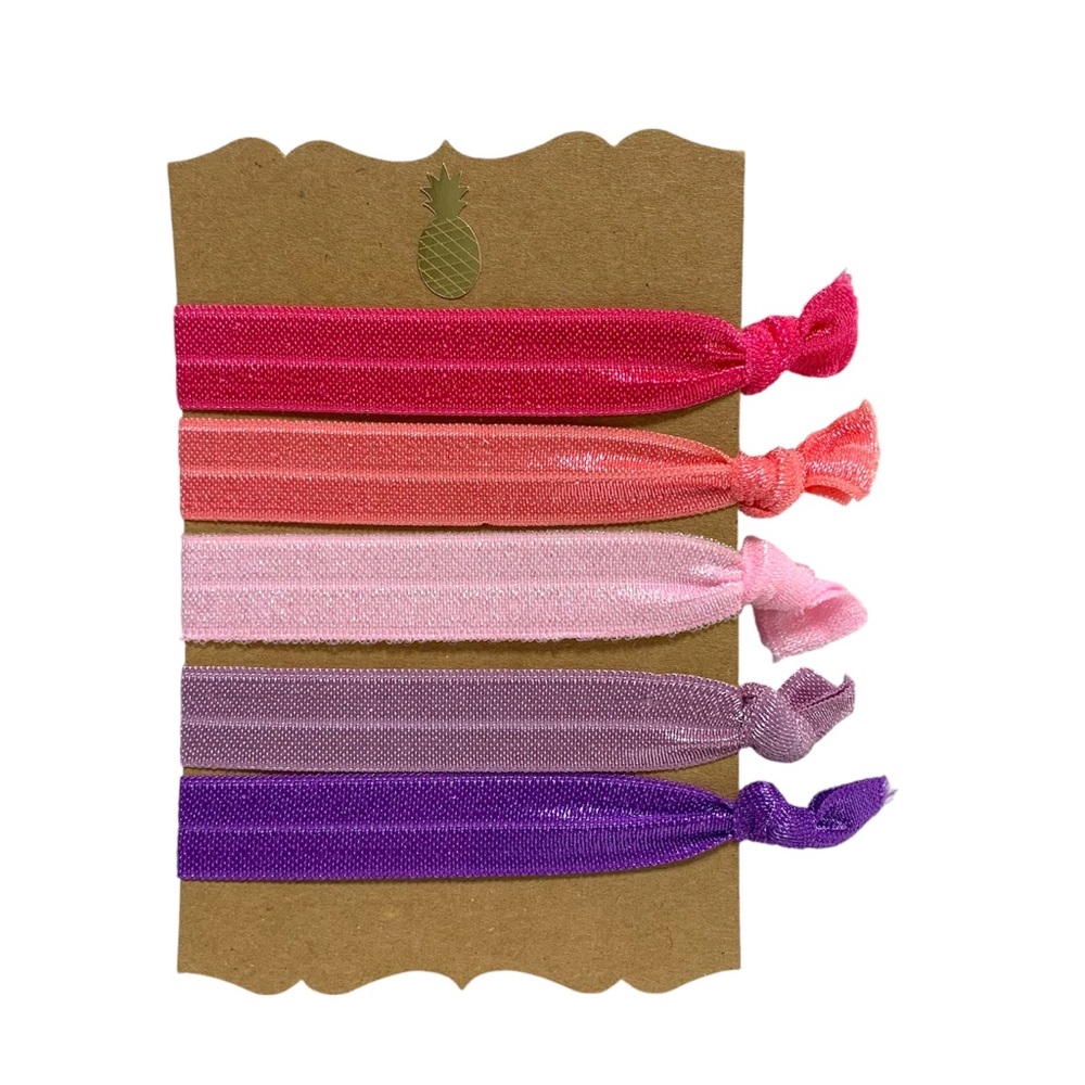 Hand tied hair elastics colour scale set of 5 hair ties purple pink